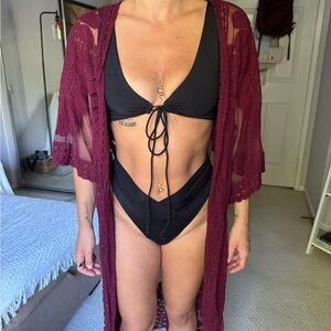 Chic Burgundy Lace Swim Coverup